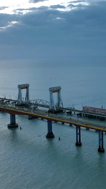 Vertical Aerial View of Pamban Bridge Rameswaram Tamil Nadu India