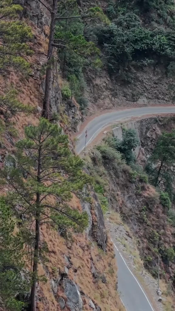 Vertical Aerial View of Winding Mountain Road in Pangi Valley, Himachal Pradesh