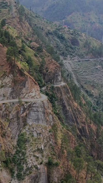 Vertical Aerial View of Winding Mountain Road in Pangi Valley, Himachal Pradesh