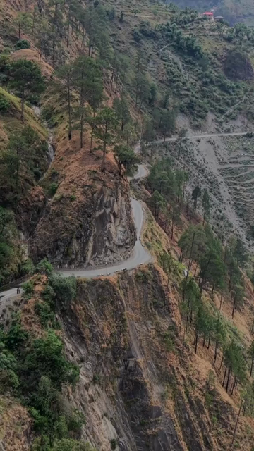 Vertical Aerial View of Winding Mountain Road in Pangi Valley, Himachal Pradesh