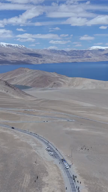 Vertical Aerial View of Pangong Lake, Ladakh, India