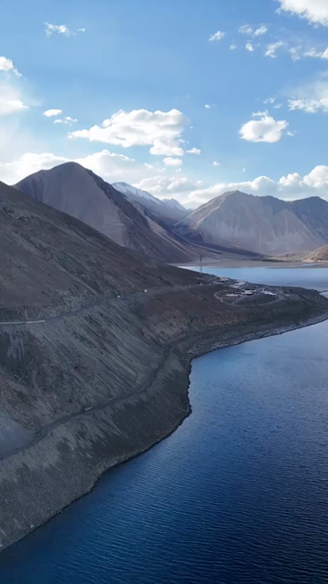 Vertical Aerial View of Pangong Lake, Ladakh, India