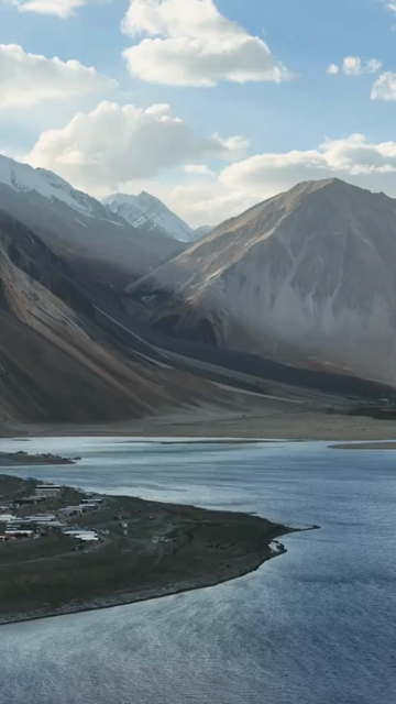 Vertical Aerial View of Pangong Lake, Ladakh, India