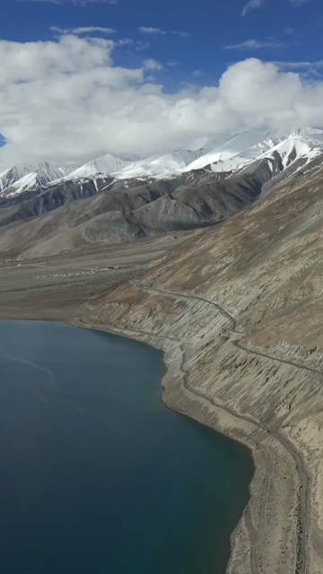 Vertical Aerial View of Pangong Lake, Ladakh, India