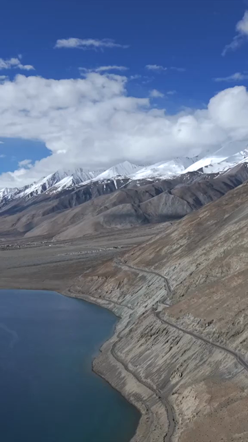 Vertical Aerial View of Pangong Lake, Ladakh, India