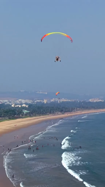 Vertical Aerial View of Paragliding at Rushikonda Beach Visakhapatnam India