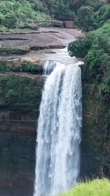 Vertical Aerial View of Phe Phe Falls and Lush Jaintia Hills Meghalaya