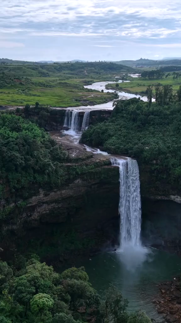 Vertical Aerial View of Phe Phe Falls and Lush Jaintia Hills Meghalaya