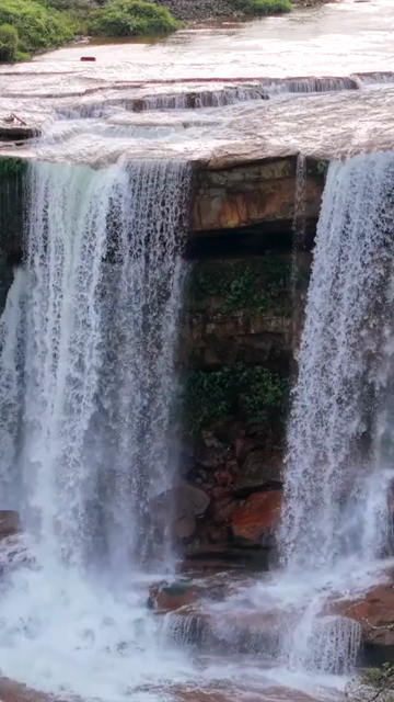 Vertical Aerial View of Phe Phe Falls and Lush Jaintia Hills Meghalaya