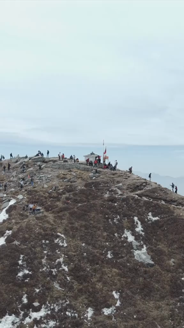 Vertical Aerial View of Pilgrims Near Tungnath Temple Uttarakhand India