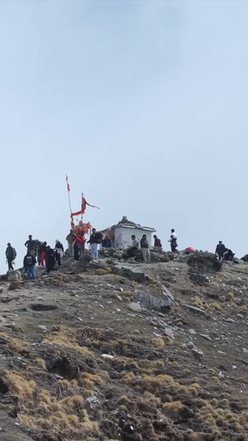 Vertical Aerial View of Pilgrims Near Tungnath Temple Uttarakhand India