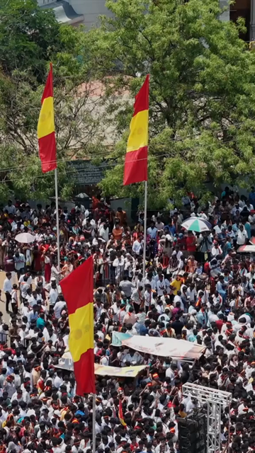 Vertical Aerial View of TVK Political Rally Crowd in Tamil Nadu India