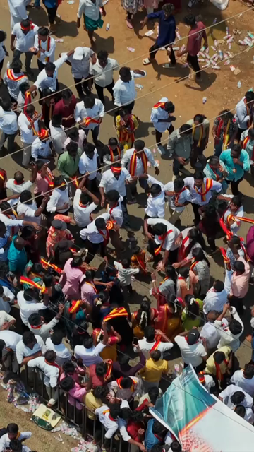 Vertical Aerial View of TVK Political Rally Crowd in Tamil Nadu India