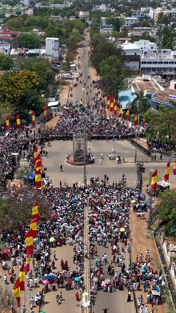 Vertical Aerial View of TVK Political Rally Crowd in Tamil Nadu India