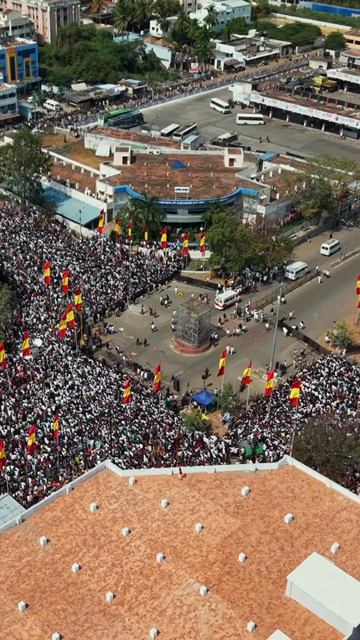Vertical Aerial View of TVK Political Rally Crowd in Tamil Nadu India