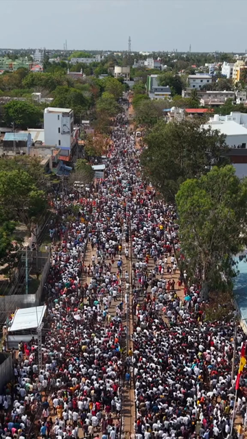 Vertical Aerial View of TVK Political Rally Crowd in Tamil Nadu India