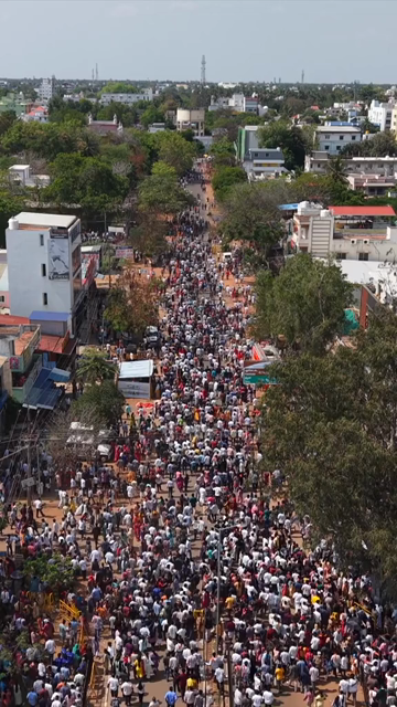 Vertical Aerial View of TVK Political Rally Crowd in Tamil Nadu India