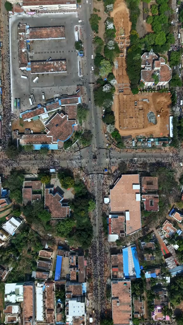 Vertical Aerial View of TVK Political Rally Crowd in Tamil Nadu India