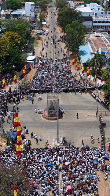 Vertical Aerial View of TVK Political Rally Crowd in Tamil Nadu India