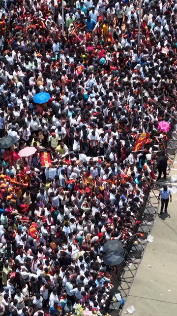 Vertical Aerial View of TVK Political Rally Crowd in Tamil Nadu India