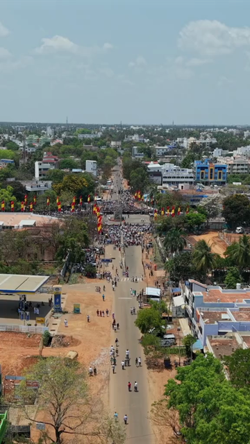 Vertical Aerial View of TVK Political Rally Crowd in Tamil Nadu India