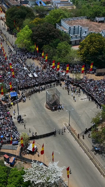 Vertical Aerial View of TVK Political Rally Crowd in Tamil Nadu India