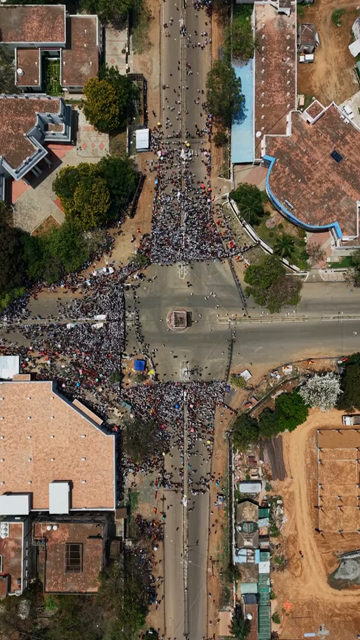 Vertical Aerial View of TVK Political Rally Crowd in Tamil Nadu India