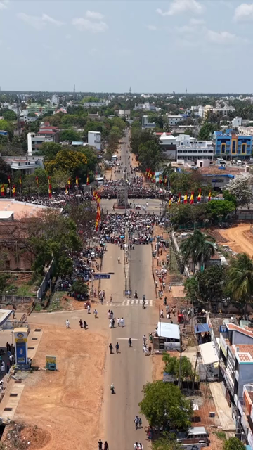 Vertical Aerial View of TVK Political Rally Crowd in Tamil Nadu India