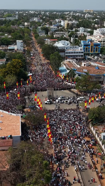 Vertical Aerial View of TVK Political Rally Crowd in Tamil Nadu India