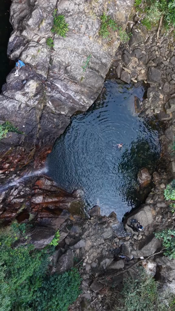 Vertical Aerial View of Pung Iyer Falls in Meghalaya India