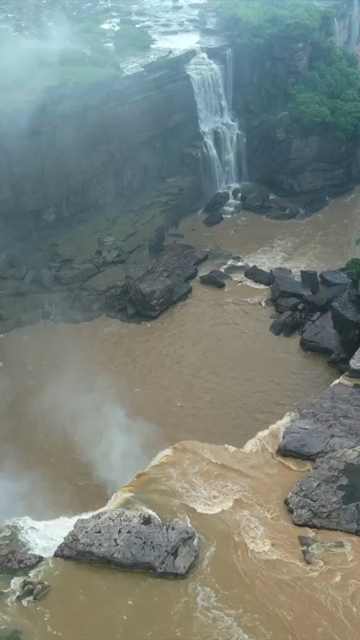 Vertical Aerial View of Purwa Waterfall Rewa Madhya Pradesh India