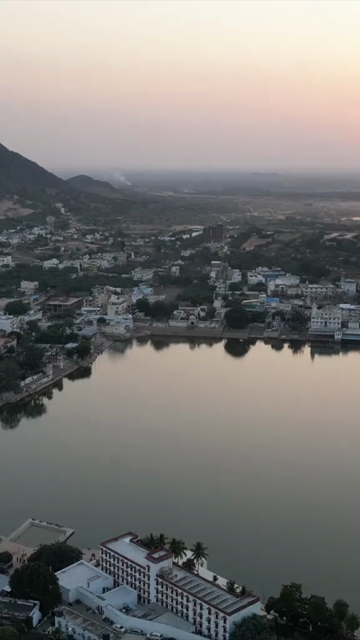 Vertical Aerial View of Pushkar Lake and Aravalli Hills, Rajasthan, India