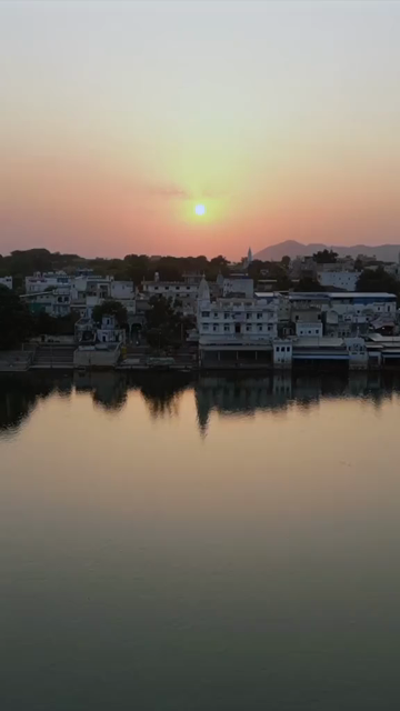 Vertical Aerial View of Pushkar Lake and Aravalli Hills, Rajasthan, India