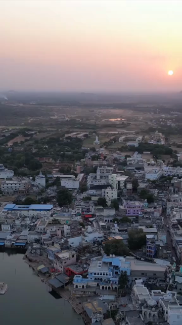 Vertical Aerial View of Pushkar Lake and Aravalli Hills, Rajasthan, India