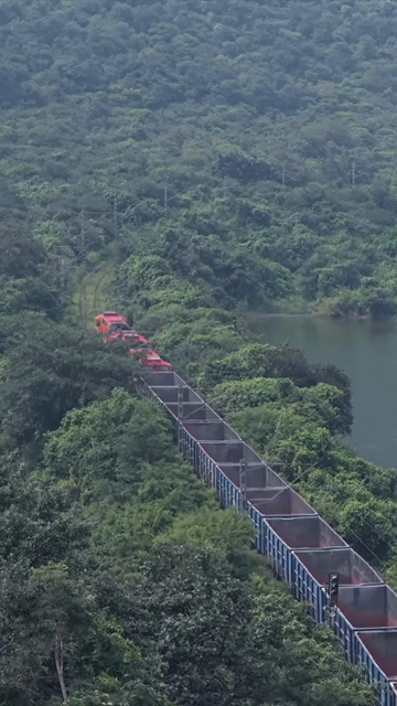 Vertical Aerial View of Railway Bridge with Train in Sandur Karnataka India