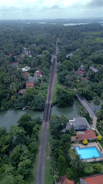 Vertical Aerial View of Railway Line and Madu Ganga Wetland Balapitiya Sri Lanka