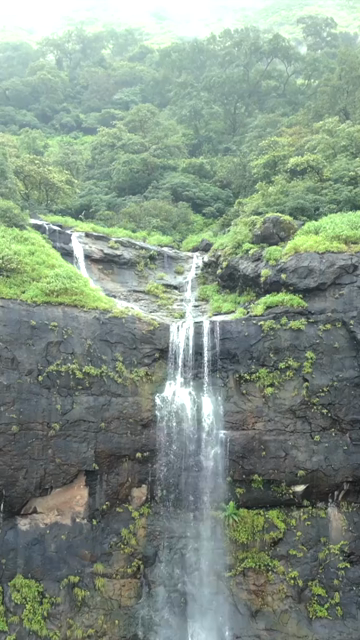 Vertical Aerial View of Railway Viaduct and Waterfall in Lonavala Maharashtra
