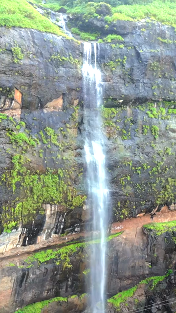 Vertical Aerial View of Railway Viaduct and Waterfall in Lonavala Maharashtra