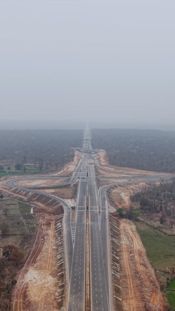 Vertical Aerial View of Raipur–Visakhapatnam Economic Corridor NH-130CD Under Construction in Odisha India