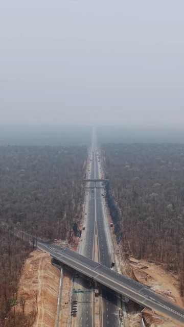 Vertical Aerial View of Raipur–Visakhapatnam Economic Corridor NH-130CD Under Construction in Odisha India