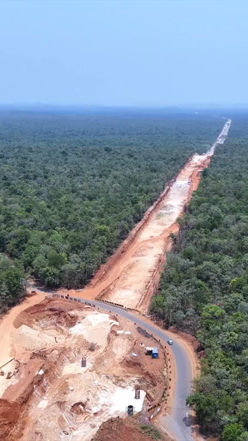 Vertical Aerial View of Raipur–Visakhapatnam Economic Corridor NH-130CD Under Construction in Odisha India
