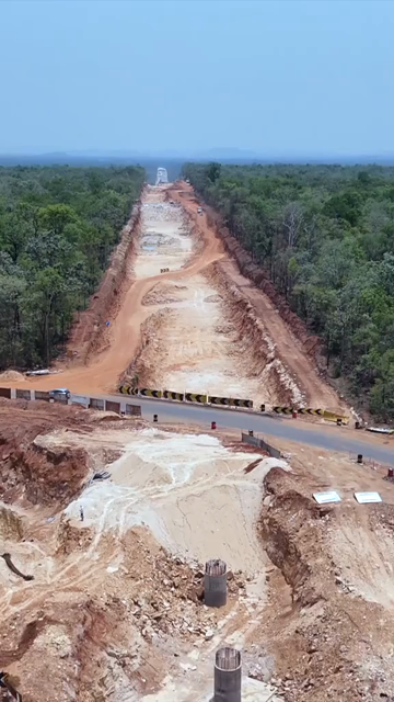 Vertical Aerial View of Raipur–Visakhapatnam Economic Corridor NH-130CD Under Construction in Odisha India