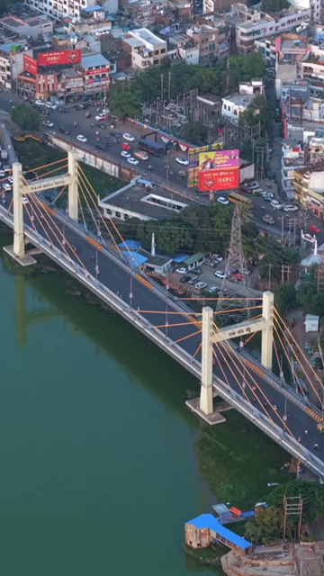 Vertical Aerial View of Raja Bhoj Setu Bridge over Lower Lake, Bhopal, Madhya Pradesh