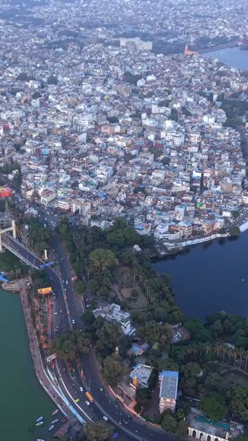 Vertical Aerial View of Raja Bhoj Setu Bridge over Lower Lake, Bhopal, Madhya Pradesh
