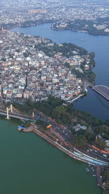 Vertical Aerial View of Raja Bhoj Setu Bridge over Lower Lake, Bhopal, Madhya Pradesh
