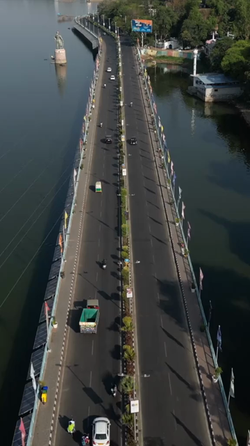 Vertical Aerial View of Raja Bhoj Setu and Upper Lake Bhopal, India