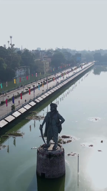 Vertical Aerial View of Raja Bhoj Statue and Upper Lake Bhopal