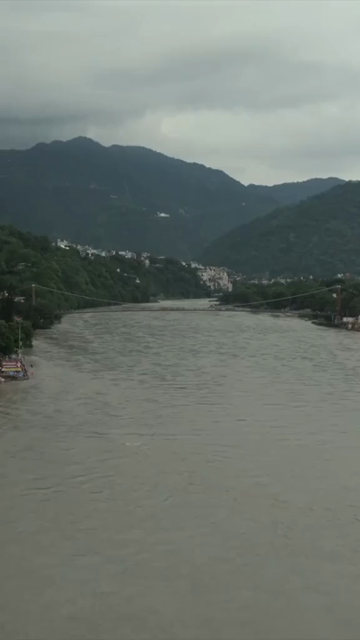 Vertical Aerial View of Ram Jhula Bridge Rishikesh Uttarakhand India