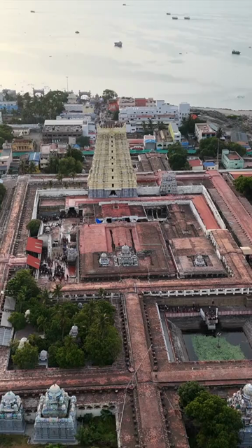 Vertical Aerial View of Ramanathaswamy Temple Rameswaram Tamil Nadu India