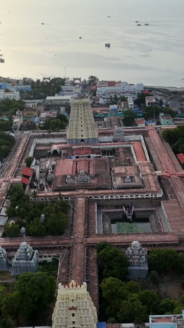 Vertical Aerial View of Ramanathaswamy Temple Rameswaram Tamil Nadu India